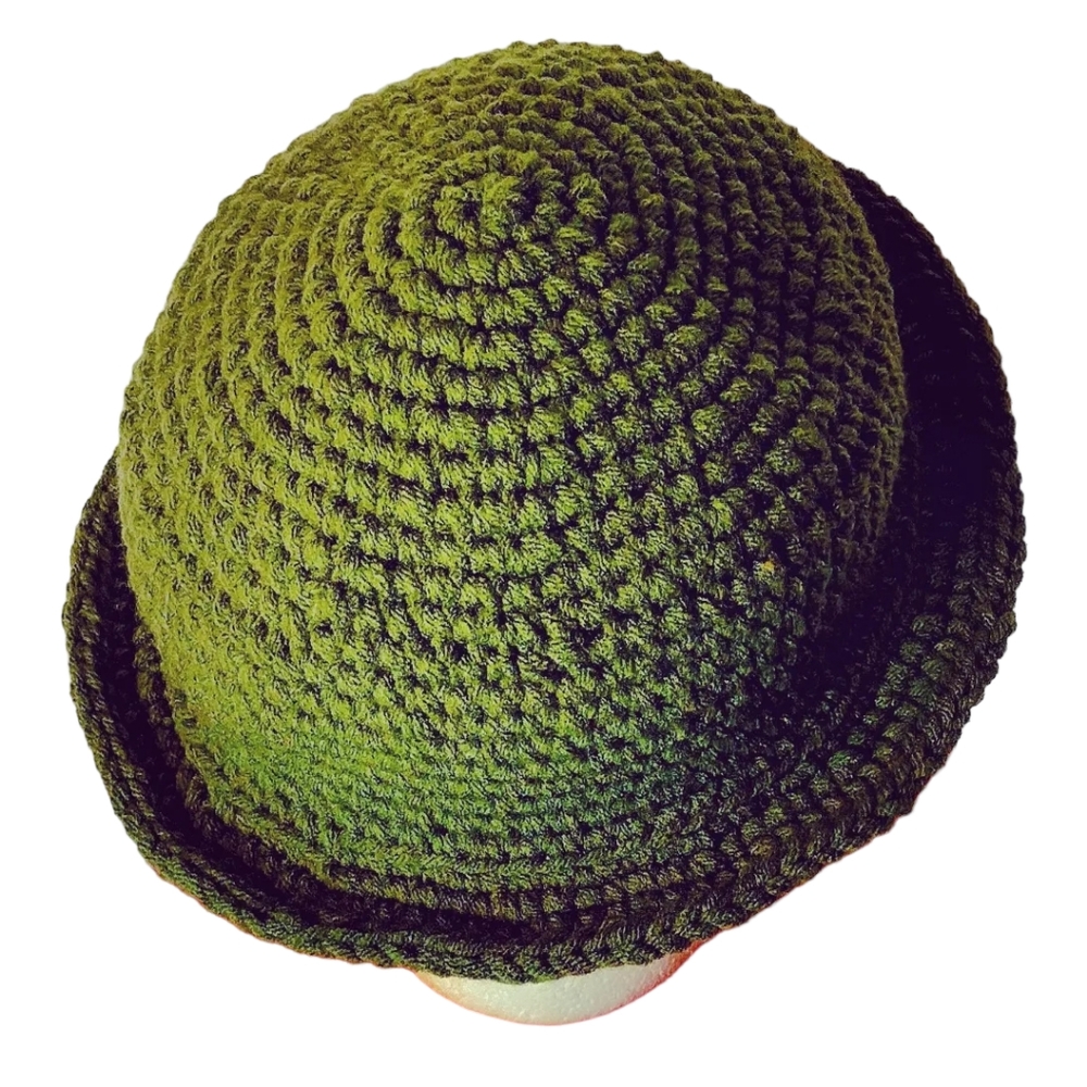 New Handmade Crocheted Non-wool Olive Green Derby Hat XL